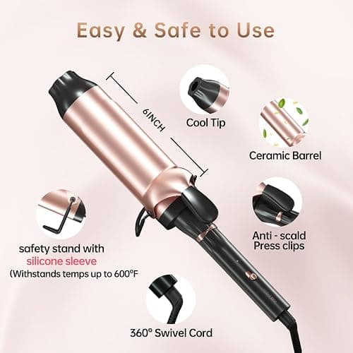 Hahahope 2 Inch Curling Iron with Clamp, Lightweight Large Barrel Curling Iron for Long Hair, Long Barrel Curling Wand with Multiple Temperature Settings, Dual Voltage & Perfect for Long Hair thumbnail 7