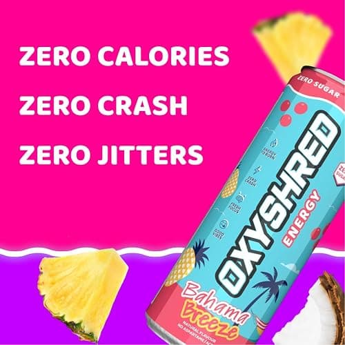 EHP Labs OxyShred Healthy Energy Drink - Zero Sugar Energy Drinks with Amino Acids, Green Tea Extract, Vitamin C & L Carnitine - Zero Carbs, Zero Calories, Clean Caffeine, Bahama Breeze (12-Pack) thumbnail 5