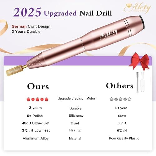 Alety Electric Nail Drill Kit - Portable File for Acrylic Gel Nails, Professional Machine Efile Manicure Pedicure Tools With Gold Drill Bits for Home Salon Use thumbnail 2