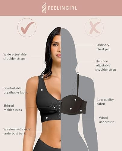 FeelinGirl Post Surgery Compression Bra for Women's Front Closure Bra with Adjustable Straps Wirefree thumbnail 2