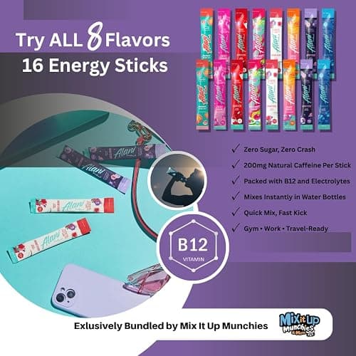 Alani Energy Drink Powder Variety Pack – 16 Stick Sampler, ALL 8 Flavors with 200mg Caffeine Each | Preworkout Boost & Electrolytes Powder Packets | Bundled by Mix It Up Munchies | Healthy Gift Pack thumbnail 7