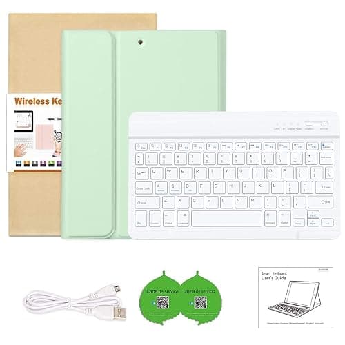 BQSS for iPad 9th Generation Case with Keyboard 10.2 inch, Wireless Detachable Keyboard for iPad 9th/8th/7th, for iPad Air 3rd Gen/Pro 10.5 inch Flip Stand Case with Built-in Pencil Holder (Green) thumbnail 7