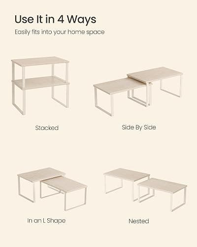SONGMICS Spice Rack, Set of 2 Cupboard Shelf Organisers, Expandable Kitchen Shelf Organiser, Stackable Spice Holder, Metal and Engineered Wood, Travertine Beige and Cream White KCS020L01 thumbnail 5