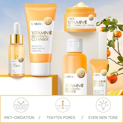 Vitamin C Skincare Set, Moisturizing Face Skin Care Kit with Facial Cleanser, Face Serum, Face Cream, Eye Cream, Toner For Hydrating Skin, Anti-Aging Skin thumbnail 2