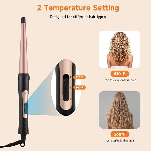 1/2 Inch to 1 Inch Tapered Curling Wand for Short, Medium & Long Hair | Tourmaline Ceramic Wand Curling Iron for Natural Waves & Loose Curls, Two Heat Settings, Dual Voltage, 60-Min Auto Shut-Off thumbnail 5