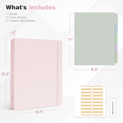 Ospelelf Vintage Hardcover 3 Ring 1 inch Leather Binder, Professional Binders Organizer Suitable for Letter Size Documents, Binder Dividers with Tabs, Faux Pink Leather thumbnail 2
