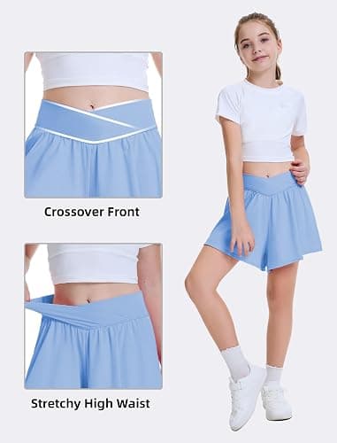 FireSwan Girls Butterfly Shorts Crossover Athletic Shorts with Pockets 2 in 1 Flowy Running Skorts for Teen, Girls, Youth thumbnail 4