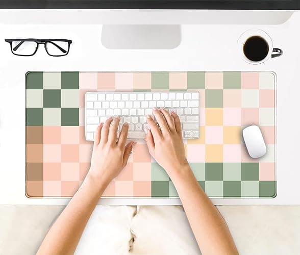 Nasdalgias Checkered Desk Mat Cute Pink Pastel XXL Large Mouse Pad Aesthetic Boho Desk Pad with Stitched Edges, Office Decor Keyboard Pad Mouse Mat for Computer thumbnail 7