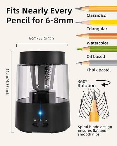 ZMOL Electric Rechargeable Pencil Sharpener, Automatic Pencil Sharpeners Kids, Battery Powered Pencil Sharpeners for Colored Pencils, Auto Stop, Suitable for No.2(6-8mm), Classroom/Home Black thumbnail 2