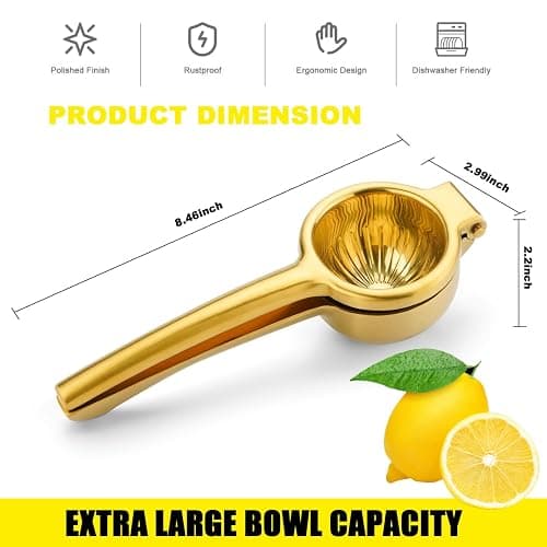 SHIKORI Lemon Squeezer, Large Heavy Duty Handhelp Juicer for Lemon, Stainless Steel Hand Press Citrus Juicer, Lime Squeezer Bar Tool, Manual Citrus Press (Gold) thumbnail 2