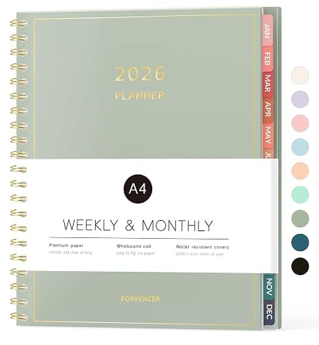 2026 Planner, Forvencer Calendar Planner Weekly and Monthly (Jan 2026-Dec 2026), 8.5" X 11", Spiral Agenda Book with Inner Pocket, Cute Daily Journal Planning with Tabs, Flexible Cover Notebook, Home College Organizer for Women Men, A4, Green - Image 1