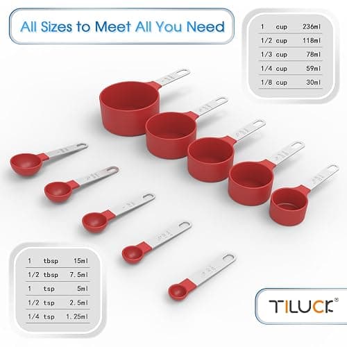 TILUCK Measuring Cups & Spoons Set, Stackable Cups and Spoons, Nesting Measure Cups with Stainless Steel Handle, Kitchen Gadgets for Cooking & Baking（Red） thumbnail 4