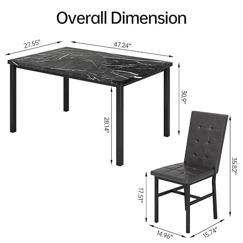Hooseng Kitchen Table Set 5 Piece Dining Room Table Set Marble Dining Table 4 Chair Dining Table Set for Kitchen Living Room Breakfast Small Spaces (Black) thumbnail 3