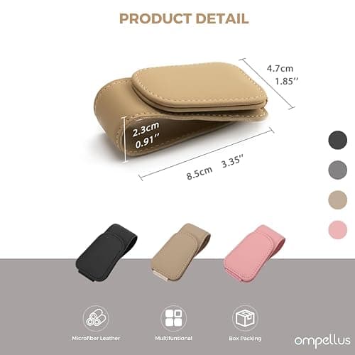 Ompellus Magnetic Leather Sunglass Holder, Eyeglass Hanger Clip for Car Sun Visor, Suitable for Different Size Eyeglasses(Black, 1 Pack) thumbnail 2