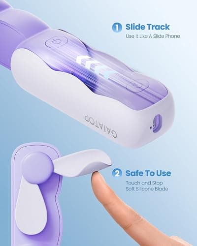 Gaiatop Portable Handheld Fan Slide, 3 Speed, Gifts for Women Girls Purple | Cute Cloud Design, Small Pocket Size, Soft Blades, USB Rechargeable, Mini Personal Cooling Fan for Makeup Travel Essentials thumbnail 6