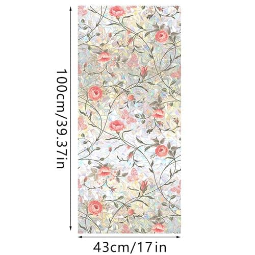 Sichtschutzfolie für Fenster, Retro-Rose, Buntglas-Aufkleber, rote Rose, Privatsphäre, Regenbogen-Aufkleber, Wohnzimmer, Sonnenblockierung, Dekoration, entfernbar, statisch, 43 x 100 cm thumbnail 3