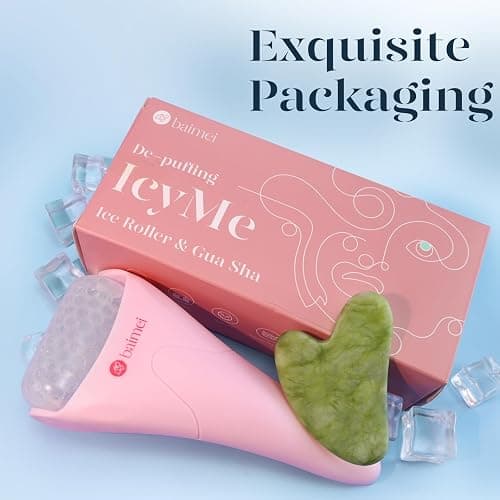 BAIMEI IcyMe Ice Roller for Face and Gua Sha Facial Tool Set, Ice Face Roller Reduces Puffiness Relieves Migraines Skin Care Tools, Self Care for Women - Pink thumbnail 6