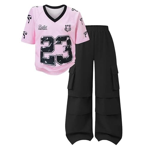 Afsmlys Tween Girls Clothes Short Sleeve Graphic T-Shirt Top + Cargo Pants 2pcs Outfit Set, Size 7-15Years - Image 1