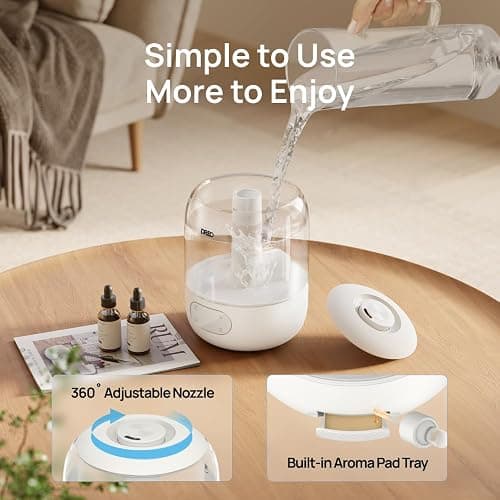 DREO 3L Humidifiers for Bedroom, 30H Runtime, 26 dB Quiet, New Edition | Easy to Refill & Clean, Precise Humidity Control, Night light, Cool Mist Air Humidifier for Large Room, Baby Nursery thumbnail 7