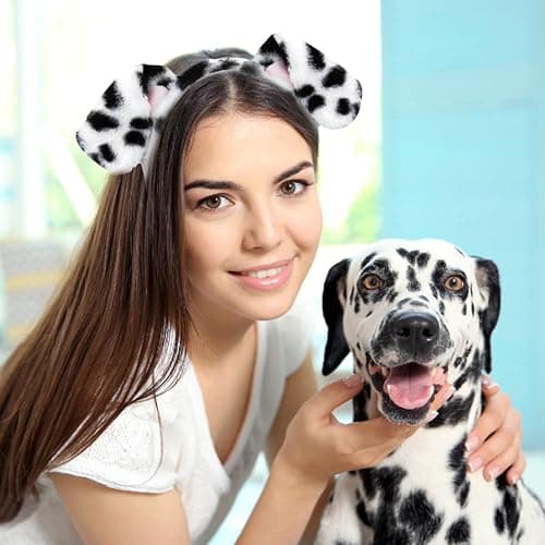 Beviliu Dalmatian Dog Ears Headband - Realistic Puppy Hairband Fluffy Adult Dogs Costume for Halloween Party Cosplay Washing Makeup thumbnail 4