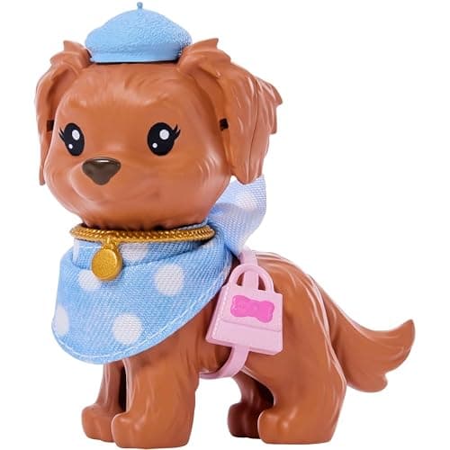 Barbie Twinning Looks Doll with Pet Dog in Matching Blue Polka Dot Clothes and Accessories for Both Like Berets and Purses, Brown Hair thumbnail 4