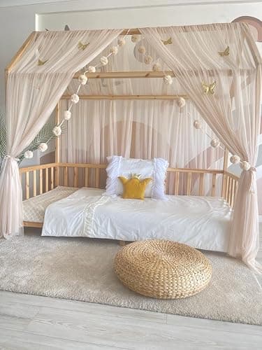 Baby Fancyroom Ciel de lit de Maison, décoration pour Chambre d'enfant, lit d'enfant, baldaquin, Guirlande de Pompons en Tulle de qualité supérieure (Beige, 380cm, +5 Papillons Dores) - Beige - 380cm, +5 Papillons dores thumbnail 5