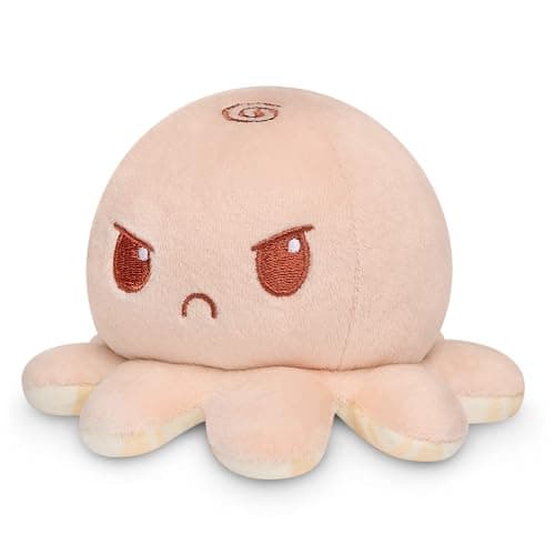 TeeTurtle - The Original Reversible Octopus Plushie - Tan Plaid + Peach - Cute Sensory Fidget Stuffed Animals That Show Your Mood 4 inch thumbnail 4