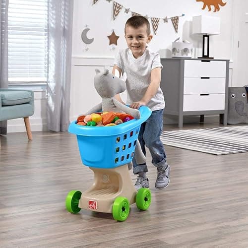 Step2 Little Helper's Shopping Cart for Kids, Play Grocery Cart, Made of Durable Plastic, for Toddlers 2+ Years Old, Blue thumbnail 2