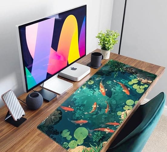 Koi Fish Desk Mat Gaming Koi Pond Desk Pad Large Cute Mouse Pad, Goldfish Mouse Mat XXL Laptop Keyboard Pad, Blue Waters Gamer Mouse Pad Full Mousepads Cool Office Accessories 31.5"x15.7" thumbnail 6