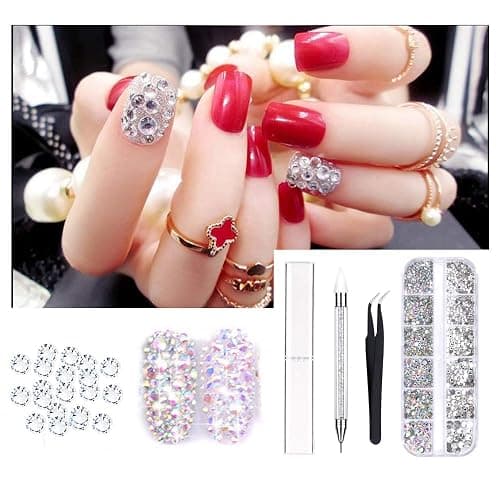 Kungfu Mall Nail Crystals & Art Rhinestones, Clear, Sizes AB, 4pc, With Tweezer & Picker Pen, Gift Set thumbnail 2