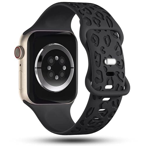 CreateGreat Engraved Bands Compatible with Apple Watch Band 40mm 41mm 38mm 42mm 44mm 45mm 46mm 49mm, Leopard Pattern Soft Silicone Strap Compatible with iWatch Series 10 9 8 7 6 5 4 3 2 1 SE Ultra thumbnail 2