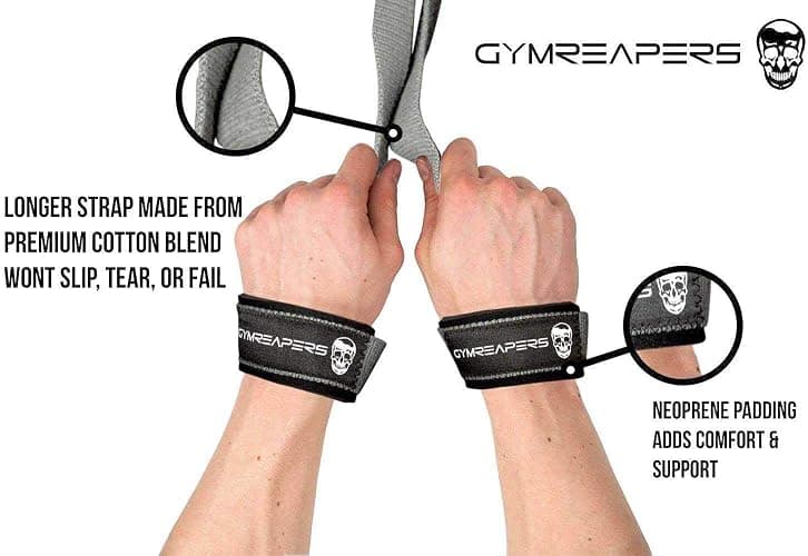 Gymreapers Lifting Wrist Straps for Weightlifting, Bodybuilding, Powerlifting, Strength Training, & Deadlifts - Padded Neoprene with 18 inch Cotton thumbnail 2