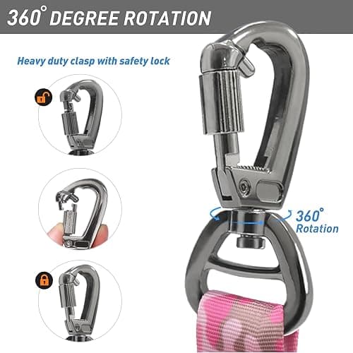 Hotsky Tactical Dog Leash Heavy Duty for Medium Large Dogs That Pull,4-6Ft Strong Bungee Shock Absorbing No Pull Dog Leash with Padded Double Handle and Car Seatbelt,Pink Camo thumbnail 4