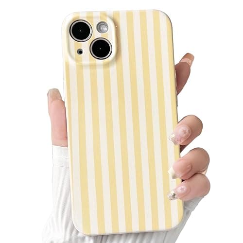 Lovmooful for iPhone 14 Plus Case Striped with Glossy Film-Yellow | Aesthetics Color Silm Striped Design,for Girls Women,Soft TPU,Shockproof,More Protective,Girly - Image 1