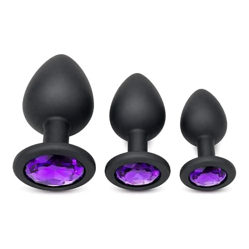 Anal Sex Trainer 3PCS Silicone Jeweled Butt Plugs, Eastern Delights Anal Sex Toys Kit for Starter Beginner Men Women Couples, Black - Image 1