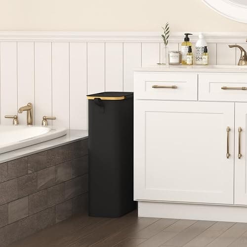 Lifewit 65L Slim Laundry Hamper with Lid, Narrow Laundry Basket with Removable Bag & Bamboo Handles, Fodable Thin Dirty Clothes Hamper for Laundry Collapsible Bin for Bathroom Bedroom Dorm, Black thumbnail 2