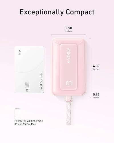 Anker Portable Charger, 10,000mAh 30W Power Bank, USB-C in and Out Fast Charging Battery Pack, Travel Essential Phone Power Bank, for iPhone 16/15/14/13/12, iPad, MacBook, Galaxy, Google, and More - Pink - 10,000 mAh thumbnail 6