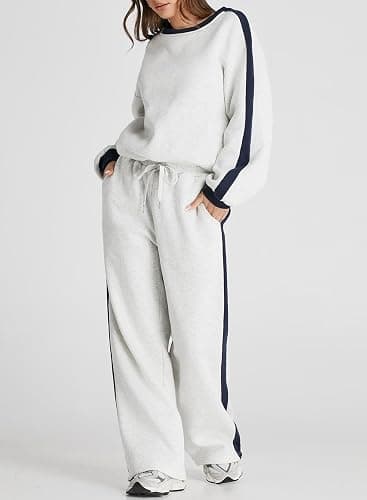 Herseas Women 2 Piece Outfits Color Block Sweatsuit Casual Fleece Lounge Matching Sets thumbnail 2
