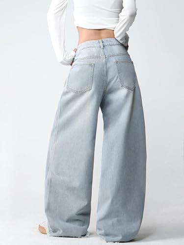 OYICAI Floral Embroider Baggy Jeans for Women Wide Leg Y2k Denim Pants | Hip Hop,Loose Fit,Long Trousers,Vintage 2000s Streetwear,Straight Leg,5 Pockets thumbnail 5