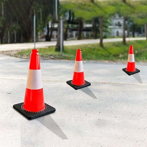 50CM Traffic Cone - Orange | PVC Road Safety Cone with Weighted Base | High Visibility Reflective Street Cone | Portable Wind-Resistant Traffic Cone with Black Base - 1 Cone thumbnail 7