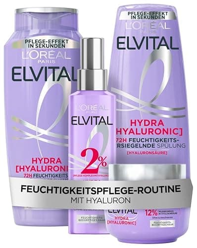 L'Oréal Paris Elvital Germany's Next Topmodel Haarpflege-Routine für feuchtigkeitsbedürftiges Haar: Hydra Hyaluronic Set mit Shampoo 300ml, Spülung 250ml, Serum 150ml und Maske 300ml - Image 1