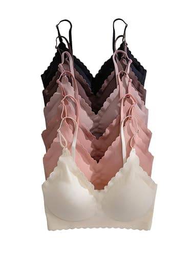 BEAUDRM Women's 6 Pieces Bra Scallop Seamless Padded Comfy Wireless Bralettes Cami Tops - Image 1