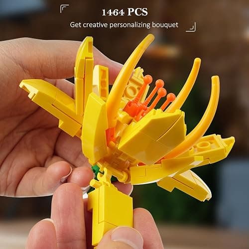 HOGOKIDS Flower Bouquet Set for Adults - 1461PCS Artificial Flowers Botanical Collection | 18 Sticks Ideas Decorative Home Plant Bouquet | Creative DIY Building Block Gift for Teens Girls Ages 8+ thumbnail 8