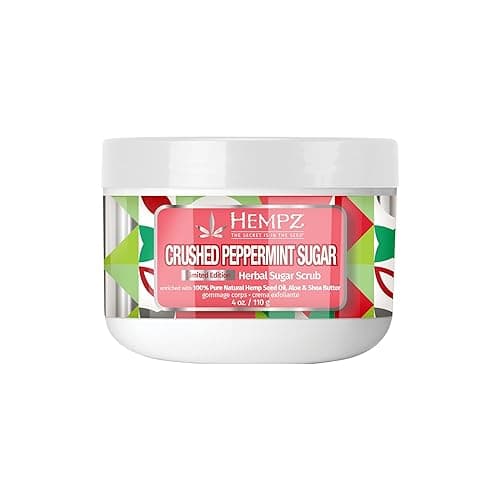 Hempz Crushed Peppermint Sugar, Sugar Body Scrub, Holiday Gift for Men and Women, 4 oz - Crushed Peppermint Sugar - 4 Fl Oz (Pack of 1)