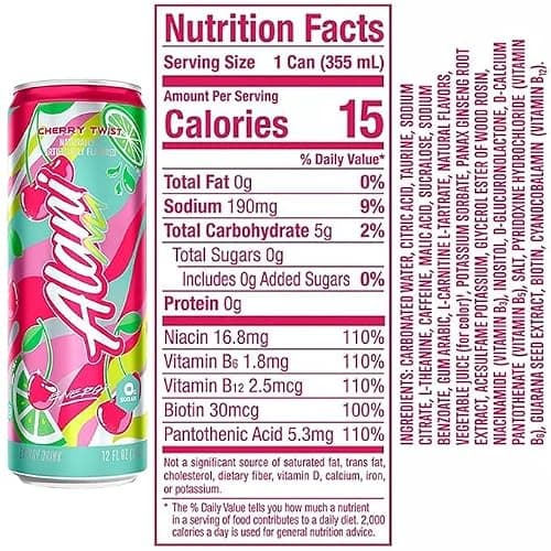 NEW Alani CHERRY TWIST Sugar Free, Low Calorie Energy Drinks, 12 oz (6 pack) thumbnail 2