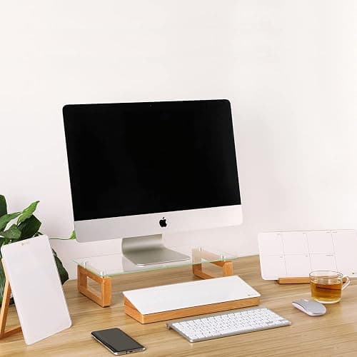 Glass Desktop Whiteboard with Wood Organizer for Small Office Accessories, Aesthetic Desk Dry Erase White Board with Drawer for Home Office Cubicle, Marker & Eraser Included, Yeoux thumbnail 7