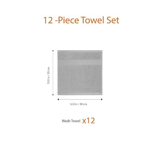 Amazon Basics Highly Absorbent Cotton Washcloths for Bathroom, Machine Washable, Fade-Resistant, 12 x 12 inches, Gray, 12-Pack thumbnail 3