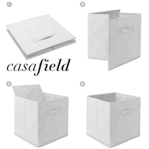Casafield Set of 6 Collapsible Fabric Cube Storage Bins, White - 13" Foldable Cloth Baskets for Shelves, Cubby Organizers & More thumbnail 7