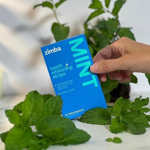 Zimba Teeth Whitening Strips Vegan Whitening Strip Enamel Safe Teeth Whitening Hydrogen Peroxide Teeth Whitener for Coffee, Wine, Tobacco, and Other Stains, 28 Strips (14 Day Treatment), Mint thumbnail 5