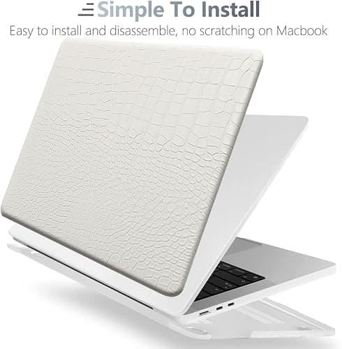 KEROM Compatible with MacBook Air 13 inch Case 2025-2022 M4 M3 M2 A3240 A3113 A2681, Textured Elegant Luxury Crocodile Skin Aligator Skin Snakeskin PU Leather Hard Shell Case & Keyboard Cover, White thumbnail 3